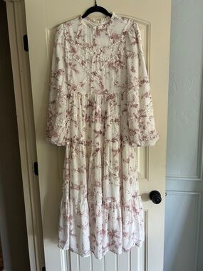 JessaKae Cream and Dusty Rose Floral Ruffle Dress